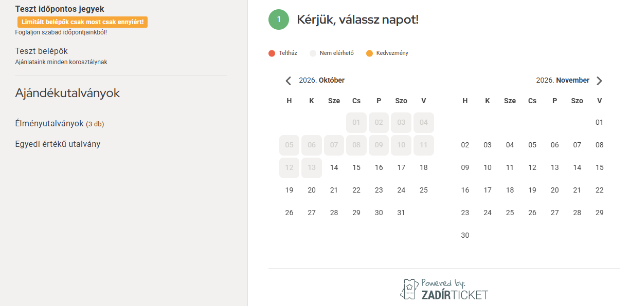 Online jegyvásárlás naptárból