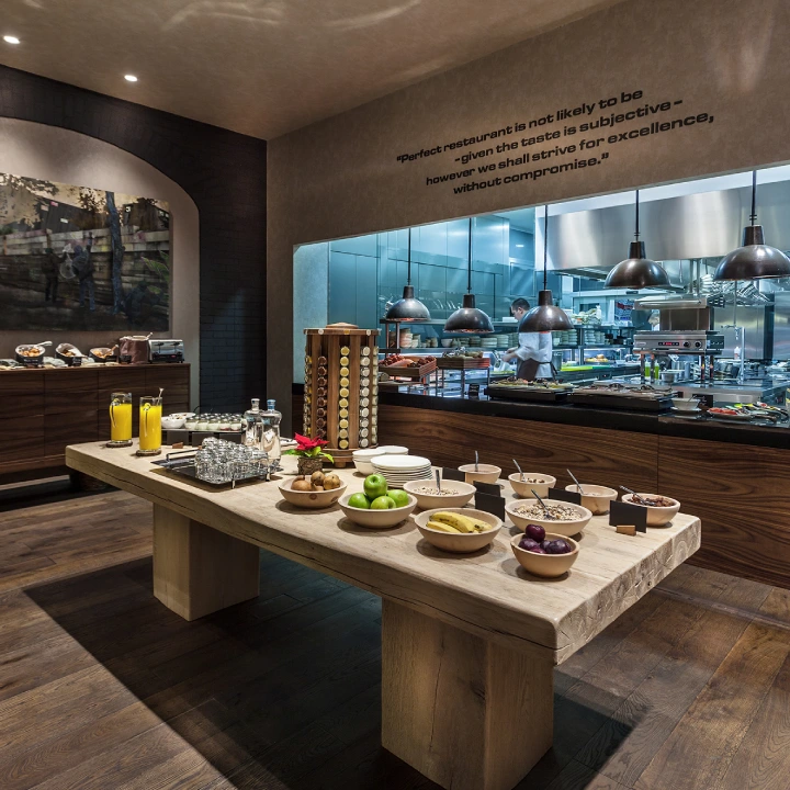 Buffet breakfast at Prestige Hotel Budapest restaurant – abundant and varied selection