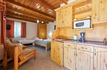 Ground floor studio with kitchenette and three beds